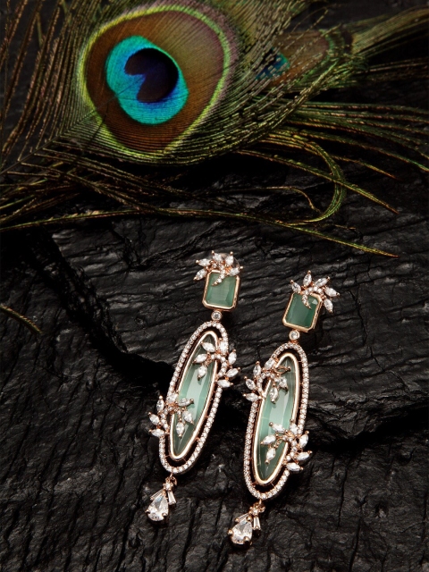 

DUGRISTYLE Rose Gold-Plated Green Contemporary Drop Earrings