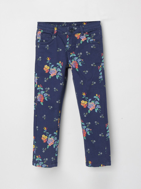 

max Girls Blue Regular Fit Printed Regular Trousers