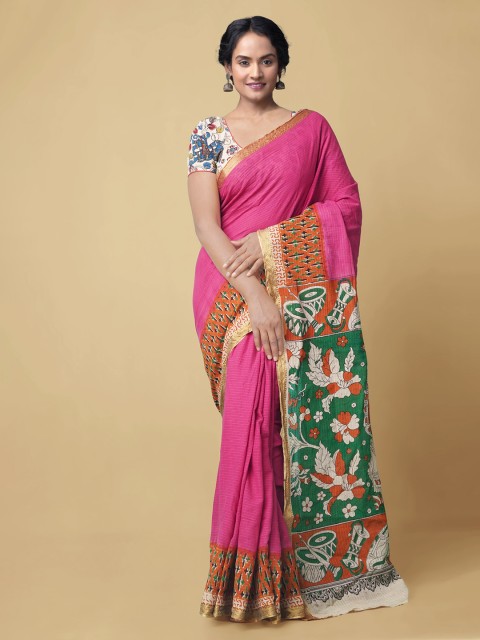 

Unnati Silks Pink Pure Cotton Printed Kanjeevaram Saree