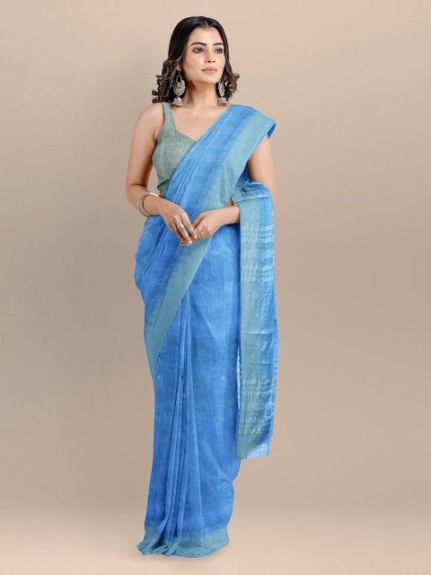 

BharatSthali Blue Pure Cotton Woven Design Maheshwari Saree