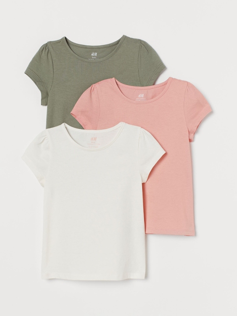 

H&M Girls 3-Pack Pure Organic Cotton Puff-Sleeved Tops, White