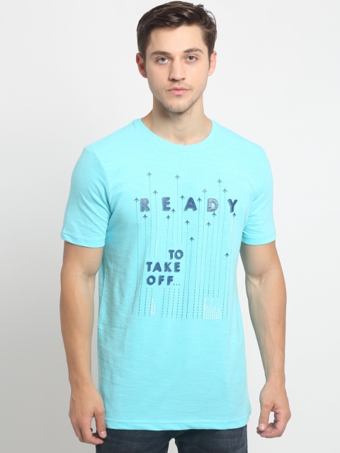 

Global Republic Men Turquoise Blue Printed Round Neck T-shirt