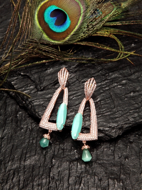 

DUGRISTYLE Green & Rose Gold-Plated AD-Studded Contemporary Drop Earrings