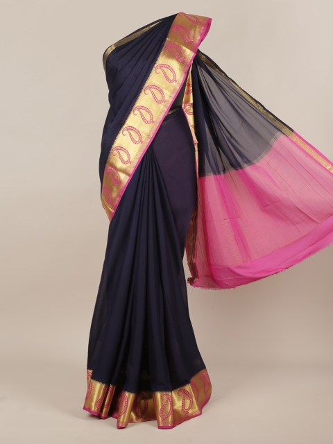 

Pothys Navy Blue & Gold-Toned Poly Chiffon Solid Saree
