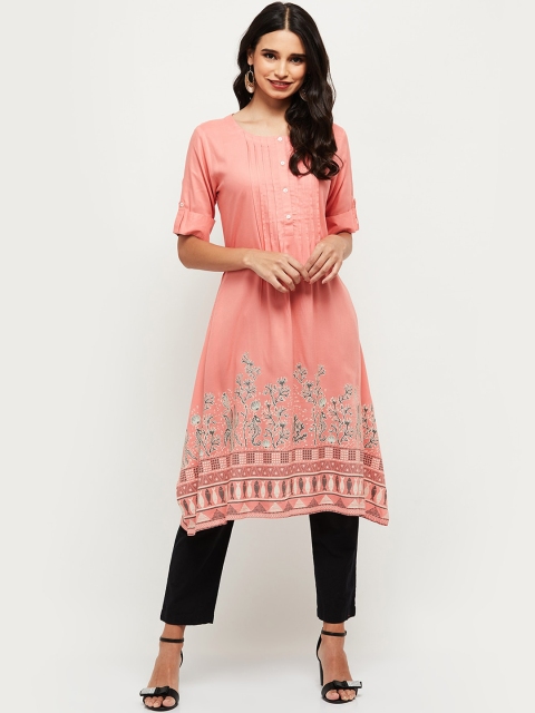 

max Women Peach-Coloured Geometric Printed Kurta