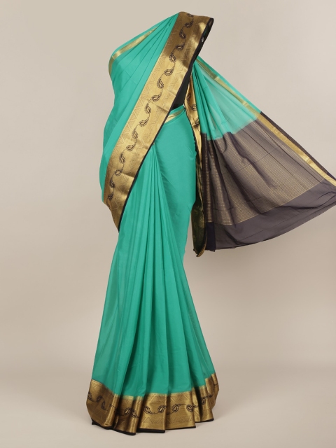 

Pothys Green Solid Poly Chiffon Saree