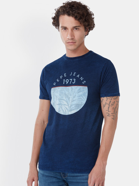 

Pepe Jeans Men Blue Printed Round Neck T-shirt