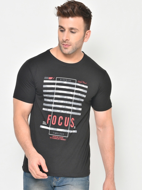 

Chkokko Men Black Printed Round Neck T-shirt