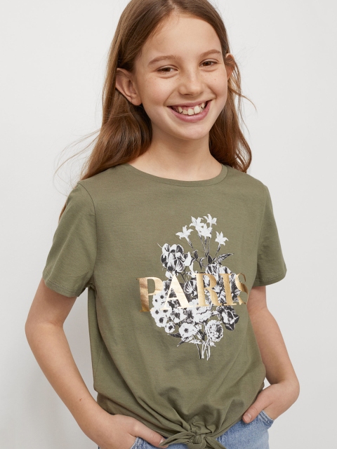 

H&M Girls Green Printed Tie-hem Top