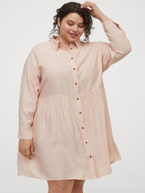 

H&M Women Plus Size Peach Solid Shirt Dress