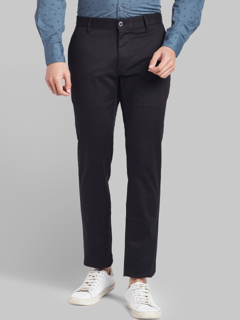 Parx Men Black Tapered Fit Solid Regular Trousers