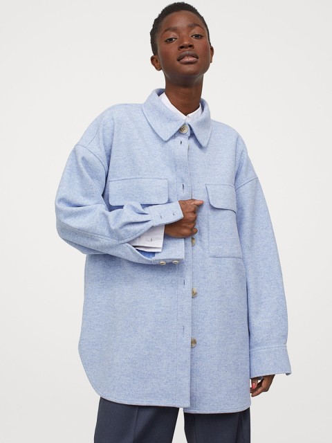 

H&M Women Blue Shirt Jacket