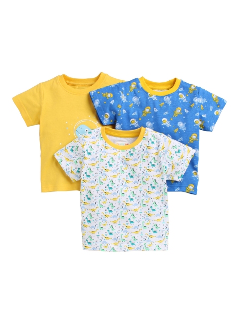 

BUMZEE Kids Pack of 3 Yellow Printed Round Neck T-shirt