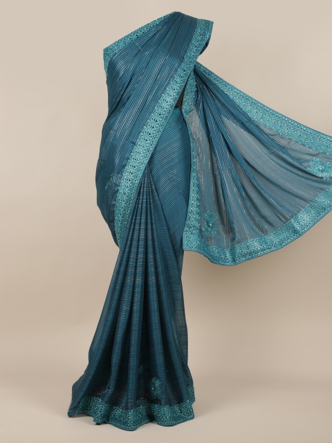 

Pothys Blue Striped Poly Georgette Saree