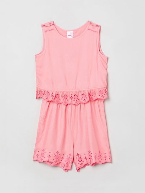 max Girls Pink Solid Fit and Flare Dress