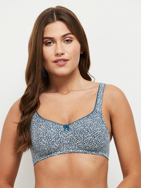 

max Blue & White Printed Non-Wired Lightly Padded T-shirt Bra SP21SCB08C