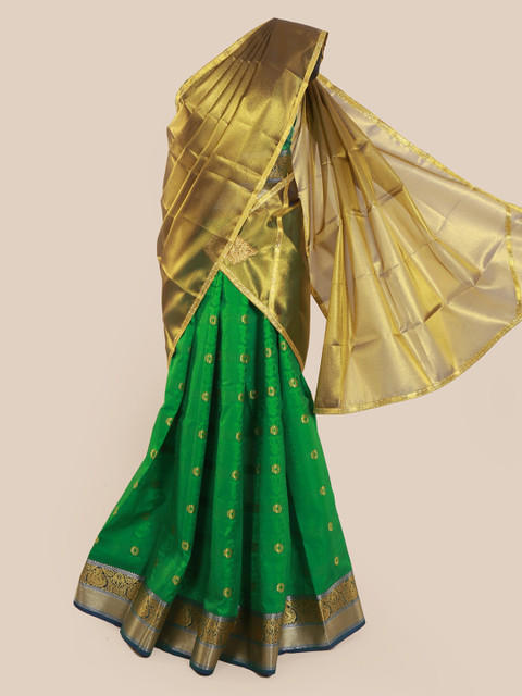 

Pothys Gold-Toned & Green Tissue Woven Design Half Saree