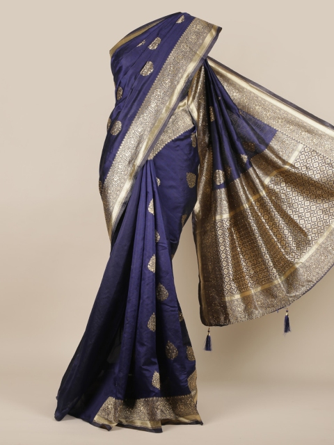 

Pothys Navy Blue & Gold Jute Silk Woven Design Saree With Tasseled Pallu