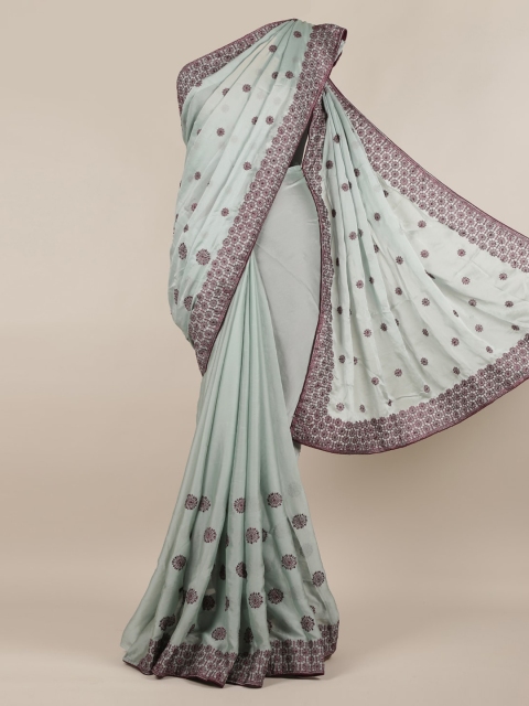 Pothys Green Embroidered Poly Chiffon Saree