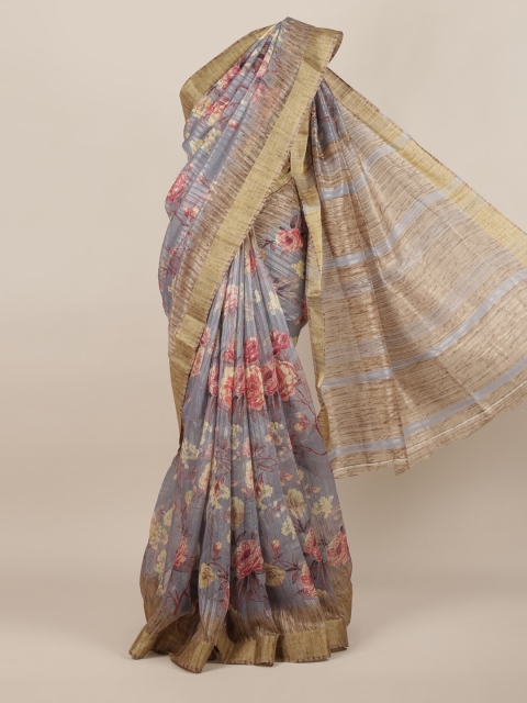 

Pothys Grey & Gold-Toned Jute Silk Printed Saree
