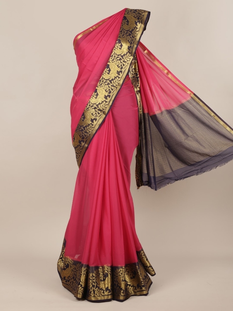 

Pothys Pink & Gold-Toned Poly Chiffon Solid Saree