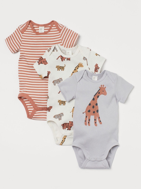 

H&M Boys 3-pack Multicoloured Printed Short-Sleeved Bodysuits, Multi