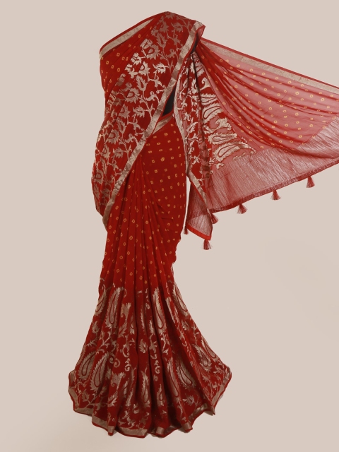 

Pothys Brown & Gold-Toned Poly Georgette Woven Design Saree