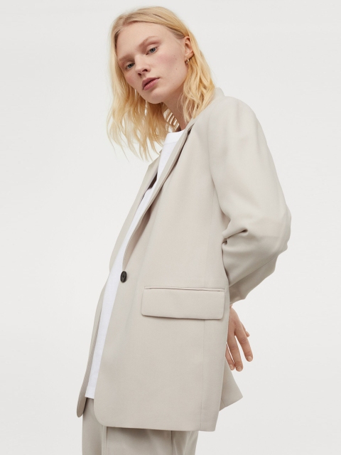 

H&M Women Beige Solid Single-breasted Blazer