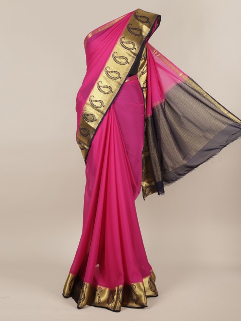

Pothys Magenta & Gold-Toned Poly Chiffon Solid Saree