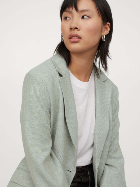 

H&M Women Green Solid Fitted Jacket