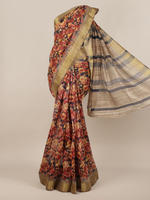 

Pothys Brown Printed Jute Silk Saree