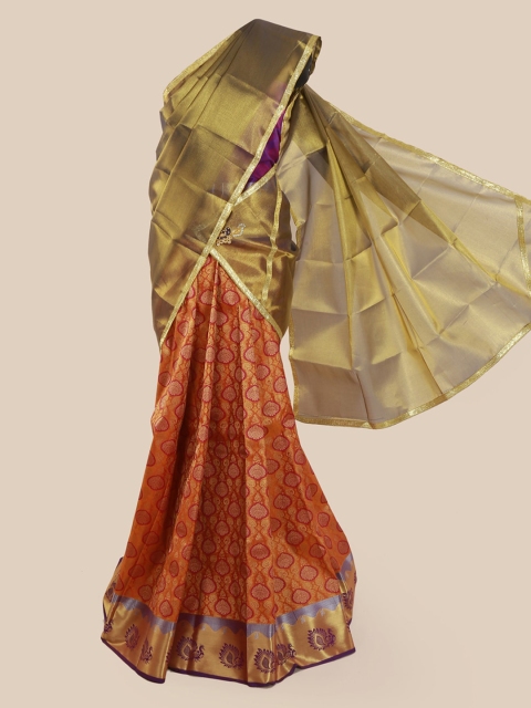 

Pothys Gold-Toned & Orange Tissue Woven Design Traditional Half Saree
