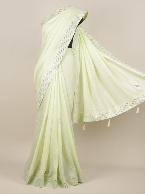 

Pothys Green Solid Jute Silk Saree