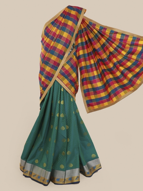 

Pothys Yellow & Blue Silk Cotton Checked Saree