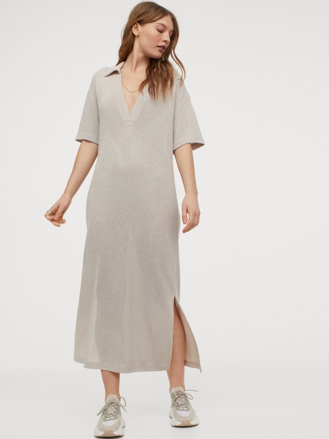

H&M Women Beige Ribbed Dress