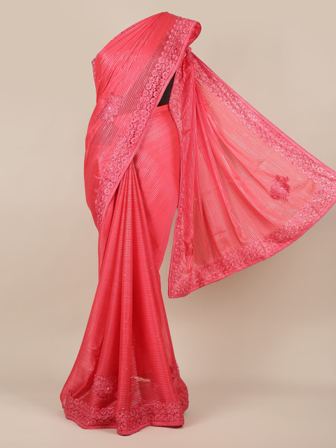 

Pothys Pink Striped Poly Georgette Saree