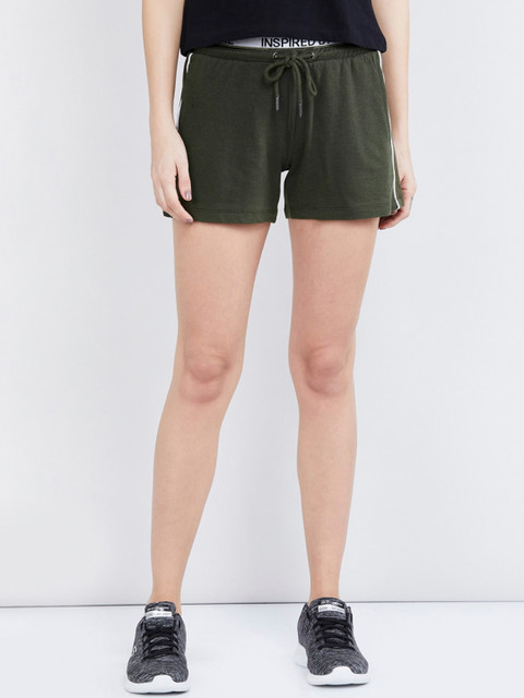 

max Women Olive Green Solid Regular Fit Sports Shorts