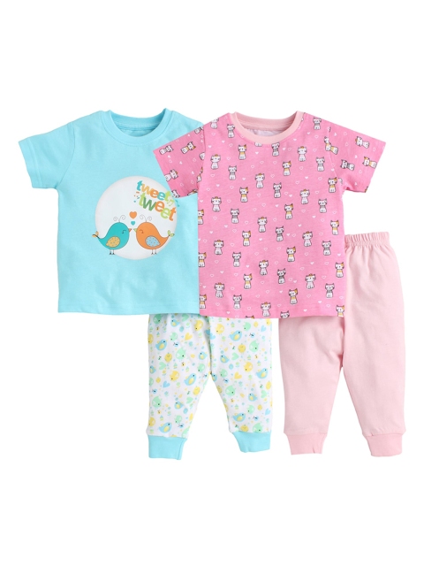 

BUMZEE Unisex Kids Pack Of 2 Blue & Pink Printed Night Suits