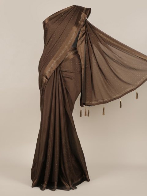 

Pothys Brown & Off-White Poly Georgette Embellished Saree