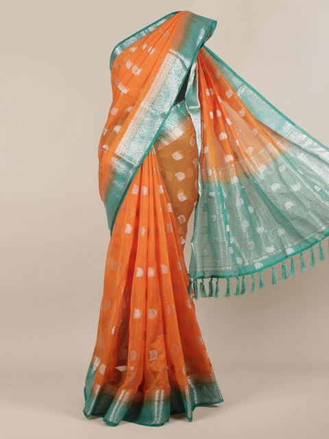 

Pothys Orange & Turquoise Blue Jute Silk Woven Design Saree