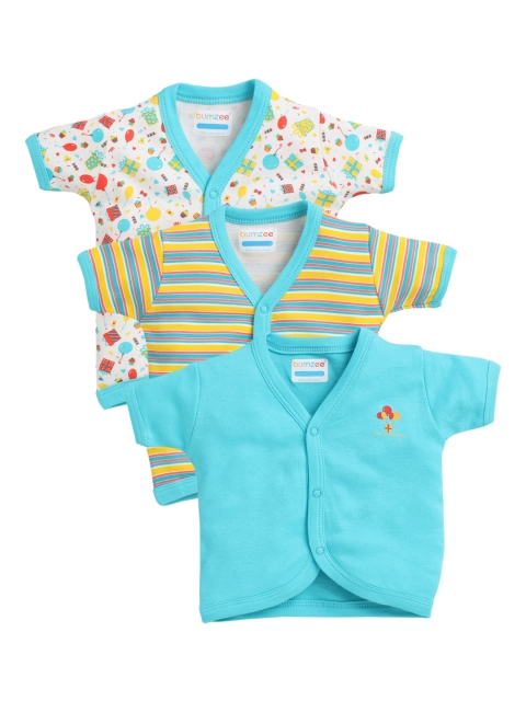 

BUMZEE Infant Kids Pack Of 3 Turquoise Blue Printed Jhablas