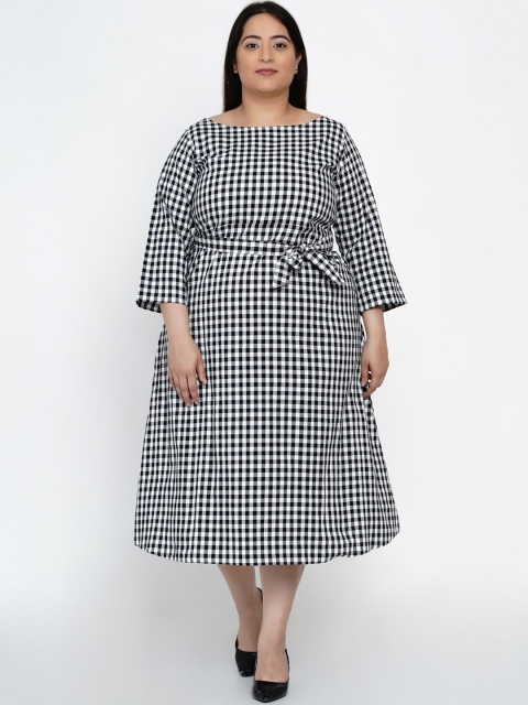 

Fabnest Curve Women Black & White Checked Fit and Flare Dress