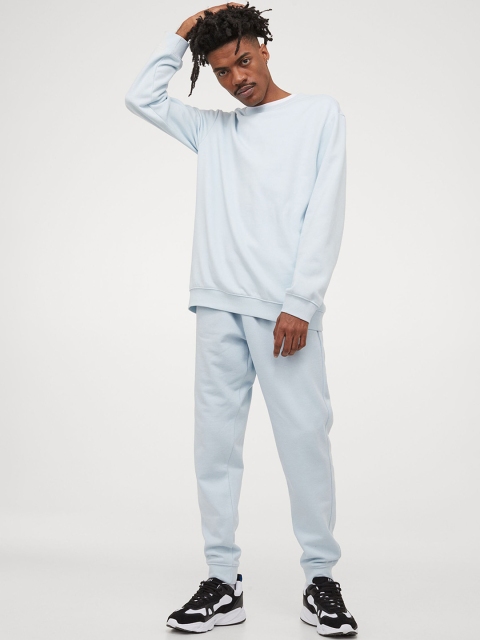 

H&M Men Turquoise Blue Solid Sweatpants Regular Fit
