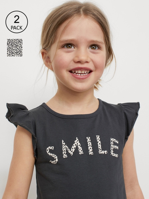 

H&M Girls 2-Pack Jersey Tops, Grey