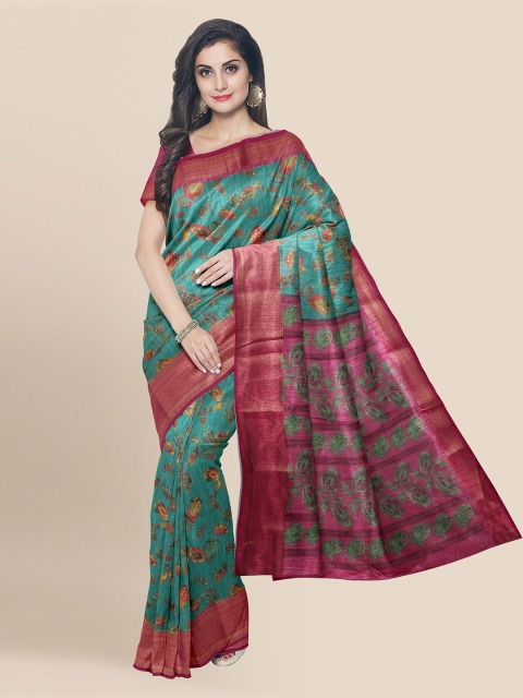 

KLM Fashion Mall Green Linen Blend Checked Banarasi Saree