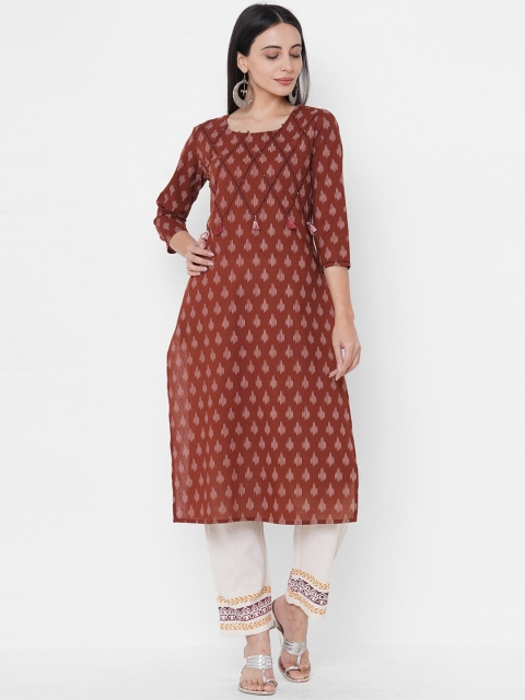 

FASHOR Women Brown Ikat Printed Kurta