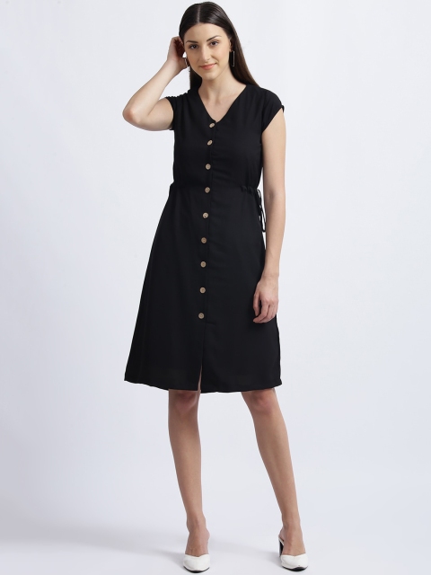 Zink London Women Black Solid A-Line Dress
