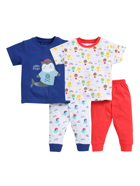 

BUMZEE Unisex Kids Pack of 2 Printed Night Suit, Navy blue