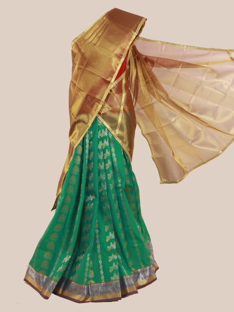 

Pothys Gold-Toned & Green Tissue Woven Design Traditional Half Saree