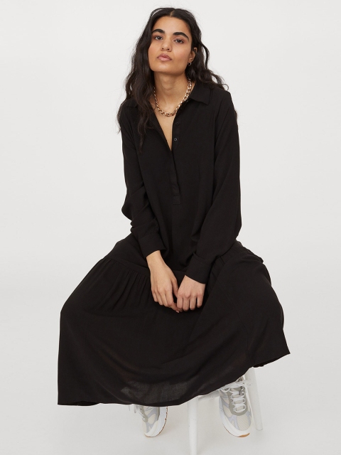 

H&M Women Black Solid Calf-Length Dress